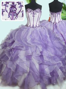 Ideal Sweetheart Sleeveless Lace Up 15th Birthday Dress White And Purple Organza