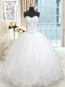 Beading and Ruffled Layers and Sequins Sweet 16 Dress White Lace Up Sleeveless Floor Length