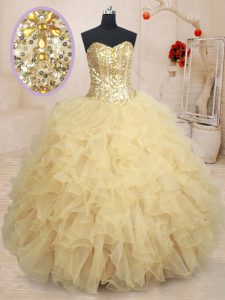 Stylish Organza Sleeveless Floor Length Ball Gown Prom Dress and Beading and Ruffles and Sequins
