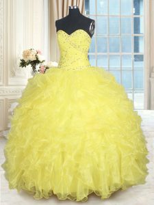 Colorful Sweetheart Sleeveless Lace Up 15th Birthday Dress Yellow Organza