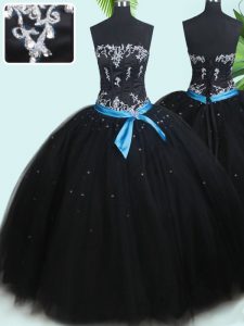 Vintage Black Sleeveless Tulle Lace Up Sweet 16 Dresses for Military Ball and Sweet 16 and Quinceanera