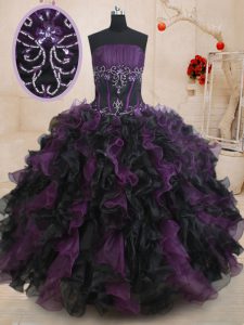 Designer Strapless Sleeveless Organza Sweet 16 Dresses Beading and Ruffles Lace Up