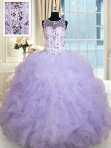 Delicate Lavender Vestidos de Quinceanera Military Ball and Sweet 16 and Quinceanera and For with Beading and Ruffles Sc