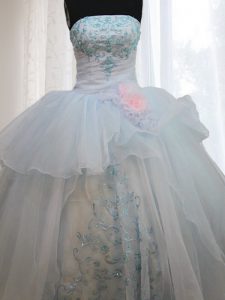 Sleeveless Appliques and Hand Made Flower Lace Up Ball Gown Prom Dress