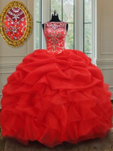 Amazing See Through Organza Sleeveless Floor Length Quinceanera Dresses and Beading and Ruffles