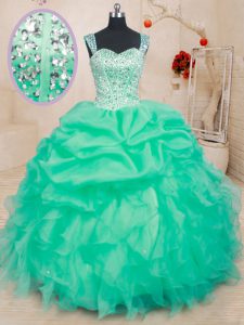 Turquoise Quinceanera Dresses Military Ball and Sweet 16 and Quinceanera and For with Beading and Ruffles and Pick Ups S