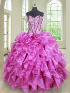 Perfect Floor Length Lilac Quince Ball Gowns Organza Sleeveless Beading and Ruffles