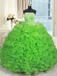 Enchanting Sleeveless Floor Length Beading and Ruffles Lace Up 15th Birthday Dress with