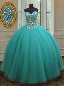 Custom Fit Turquoise Sweetheart Lace Up Beading Quinceanera Dress Sleeveless
