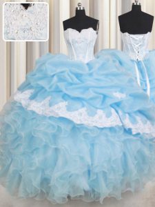 Pick Ups Floor Length Ball Gowns Sleeveless Light Blue Quinceanera Gown Lace Up