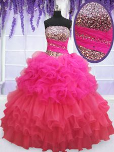 Spectacular Multi-color Strapless Neckline Beading and Ruffles and Ruffled Layers and Sequins Quinceanera Dresses Sleeve