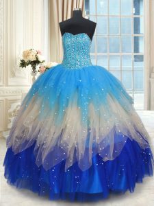 Custom Made Floor Length Lace Up 15th Birthday Dress Multi-color for Military Ball and Sweet 16 and Quinceanera with Bea