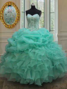 Attractive Floor Length Lace Up Quinceanera Gown Apple Green for Military Ball and Sweet 16 and Quinceanera with Beading