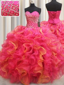 Modern Multi-color Sleeveless Floor Length Beading and Ruffles Lace Up Ball Gown Prom Dress