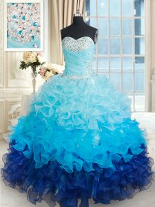 Beading and Ruffles Vestidos de Quinceanera Multi-color Lace Up Sleeveless Floor Length