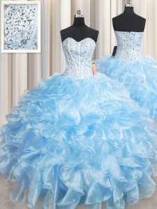 Low Price Ball Gowns Quinceanera Dresses Light Blue Sweetheart Organza Sleeveless Floor Length Lace Up