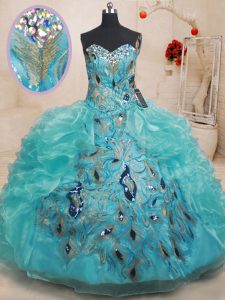 Clearance Teal Zipper Vestidos de Quinceanera Beading and Embroidery and Ruffles Sleeveless Floor Length