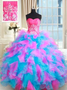 Multi-color Sweetheart Zipper Beading and Ruffles 15th Birthday Dress Sleeveless
