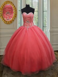Pink Lace Up Quinceanera Gowns Beading Sleeveless Floor Length