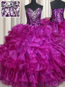 Simple Purple Ball Gown Prom Dress Military Ball and Sweet 16 and Quinceanera and For with Beading and Ruffles and Sequi