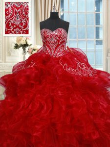 Exceptional Red Sleeveless Organza Lace Up Ball Gown Prom Dress for Military Ball and Sweet 16 and Quinceanera