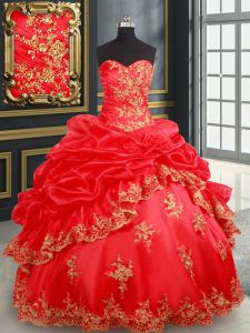 Fine Red Lace Up Sweetheart Beading and Appliques and Pick Ups Sweet 16 Quinceanera Dress Satin and Organza Sleeveless