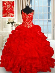Charming Sleeveless Brush Train Beading and Ruffles and Pick Ups Lace Up Quinceanera Dress