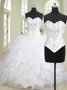 Graceful Sleeveless Brush Train Lace Up With Train Beading and Ruffles Vestidos de Quinceanera