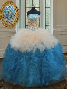 Multi-color 15th Birthday Dress Military Ball and Sweet 16 and Quinceanera and For with Beading and Ruffles Strapless Sl