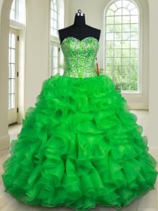Beading and Ruffles Quinceanera Dresses Green Lace Up Sleeveless Floor Length