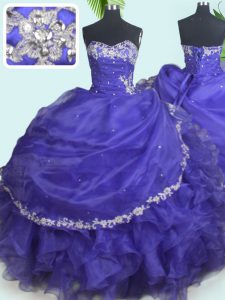 Pretty Floor Length Purple Quinceanera Dress Sweetheart Sleeveless Lace Up