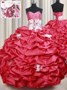 Coral Red Sweetheart Neckline Beading and Appliques and Sequins and Pick Ups Ball Gown Prom Dress Sleeveless Lace Up