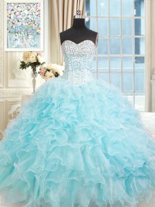 Modern Sleeveless Floor Length Ruffles Lace Up Quinceanera Gowns with Light Blue