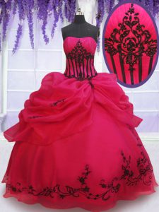 Decent Coral Red 15th Birthday Dress Military Ball and Sweet 16 and Quinceanera and For with Embroidery and Pick Ups Str
