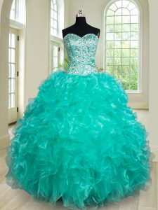 Extravagant Sweetheart Sleeveless Organza Quinceanera Gowns Beading and Ruffles Lace Up