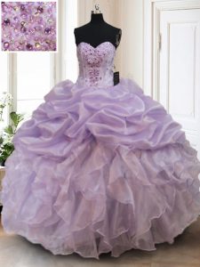 Classical Sweetheart Sleeveless Lace Up Sweet 16 Dress Lavender Organza