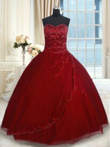 Elegant Tulle Sleeveless Floor Length Quinceanera Gowns and Beading and Appliques