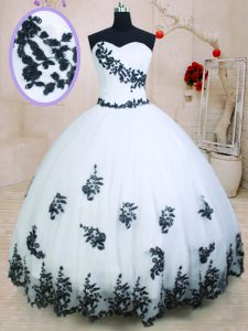 White Lace Up 15th Birthday Dress Appliques Sleeveless Floor Length