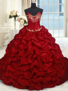 Fancy Pick Ups Ball Gowns Quinceanera Gown Wine Red Sweetheart Taffeta Sleeveless Floor Length Lace Up