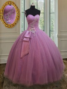 Decent Floor Length Ball Gowns Sleeveless Lilac Quinceanera Dresses Lace Up