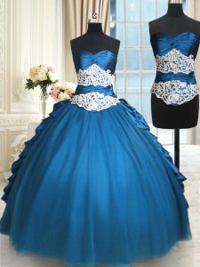 Traditional Teal Ball Gowns Beading and Lace Quinceanera Dress Lace Up Taffeta and Tulle Sleeveless Floor Length