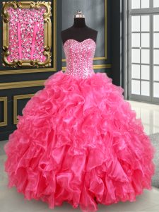 Sequins Floor Length Ball Gowns Sleeveless Hot Pink Vestidos de Quinceanera Lace Up