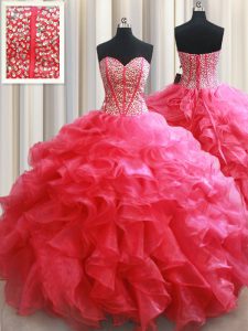 Discount Sweetheart Sleeveless Organza Ball Gown Prom Dress Beading and Ruffles Lace Up
