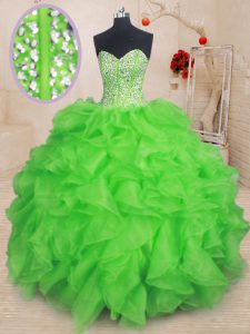 Spectacular Sleeveless Organza Floor Length Lace Up Quinceanera Dresses in with Beading and Ruffles
