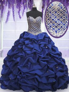 Sweet Taffeta Sweetheart Sleeveless Lace Up Beading and Pick Ups Quinceanera Gown in Royal Blue