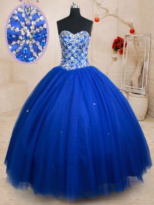 Captivating Beading Ball Gown Prom Dress Royal Blue Lace Up Sleeveless Floor Length