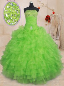 Beauteous Ruffled Sleeveless Organza Lace Up Quinceanera Gown for Military Ball and Sweet 16 and Quinceanera
