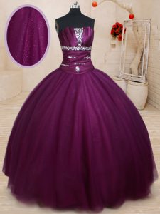 Dark Purple Quinceanera Dresses Military Ball and Sweet 16 and Quinceanera and For with Beading Strapless Sleeveless Lac