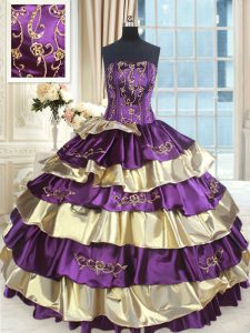 High End Multi-color Taffeta Lace Up Strapless Sleeveless Floor Length Quinceanera Dresses Beading and Ruffled Layers