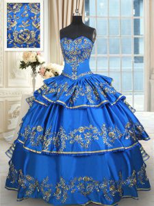 Blue Lace Up Sweetheart Beading and Embroidery and Ruffled Layers Quince Ball Gowns Taffeta Sleeveless